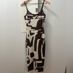 Amazon Essentials Brown and Cream Midi Dress